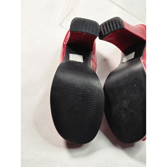 Vintage Tuk  Pattan Leather Shoes Open Toe, Red Chunky Heel Size 9, Pinup, 50s main image 5
